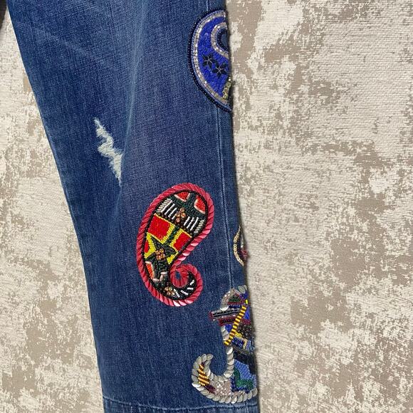 MSGM High Rise Straight Leg Paisley Beaded Jeans - Picture 6 of 8